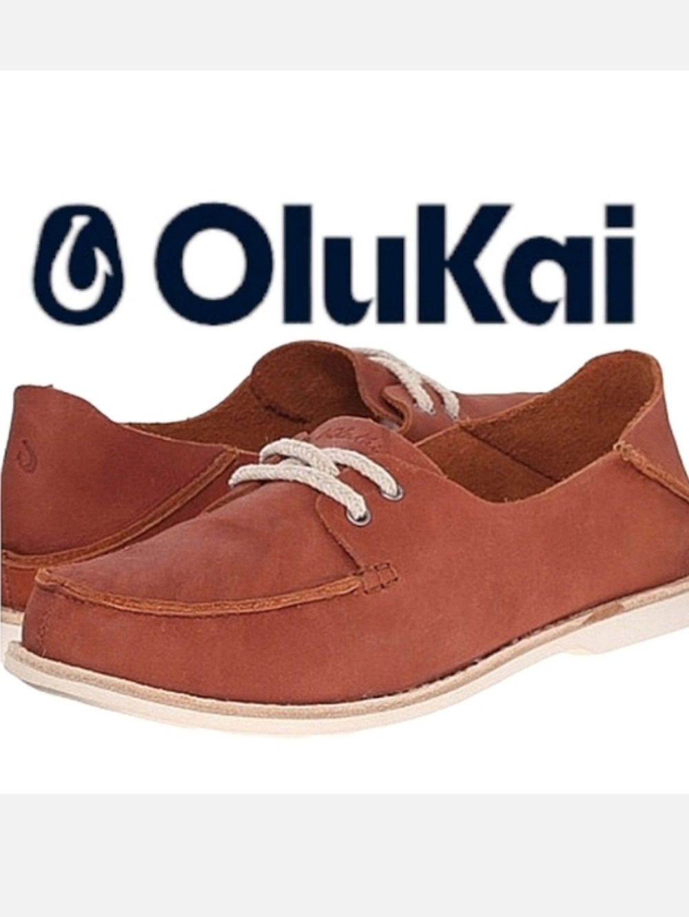 Olukai Moku Leather Boat Style Shoes #20276-3131 Women's Size 9½-10